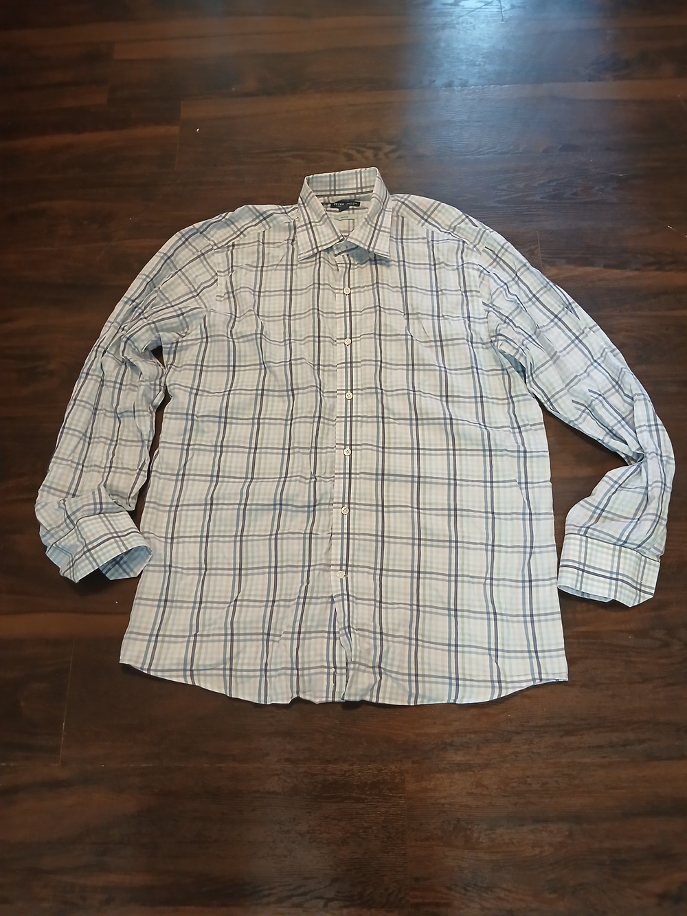 Canali Light Blue and White Plaid Button-Up Shirt - Picture 5 of 7